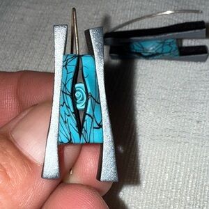 Silver and Turquoise Handcrafted Native American Abstract Earrings